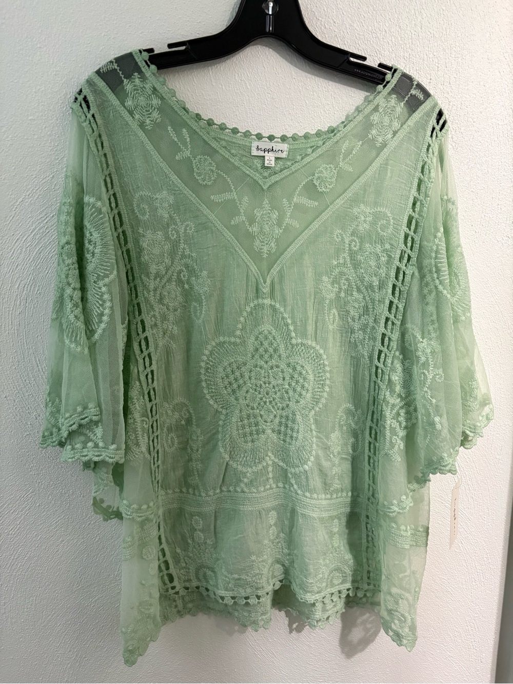 Mint Green Embroidered Sapphire Boho Top